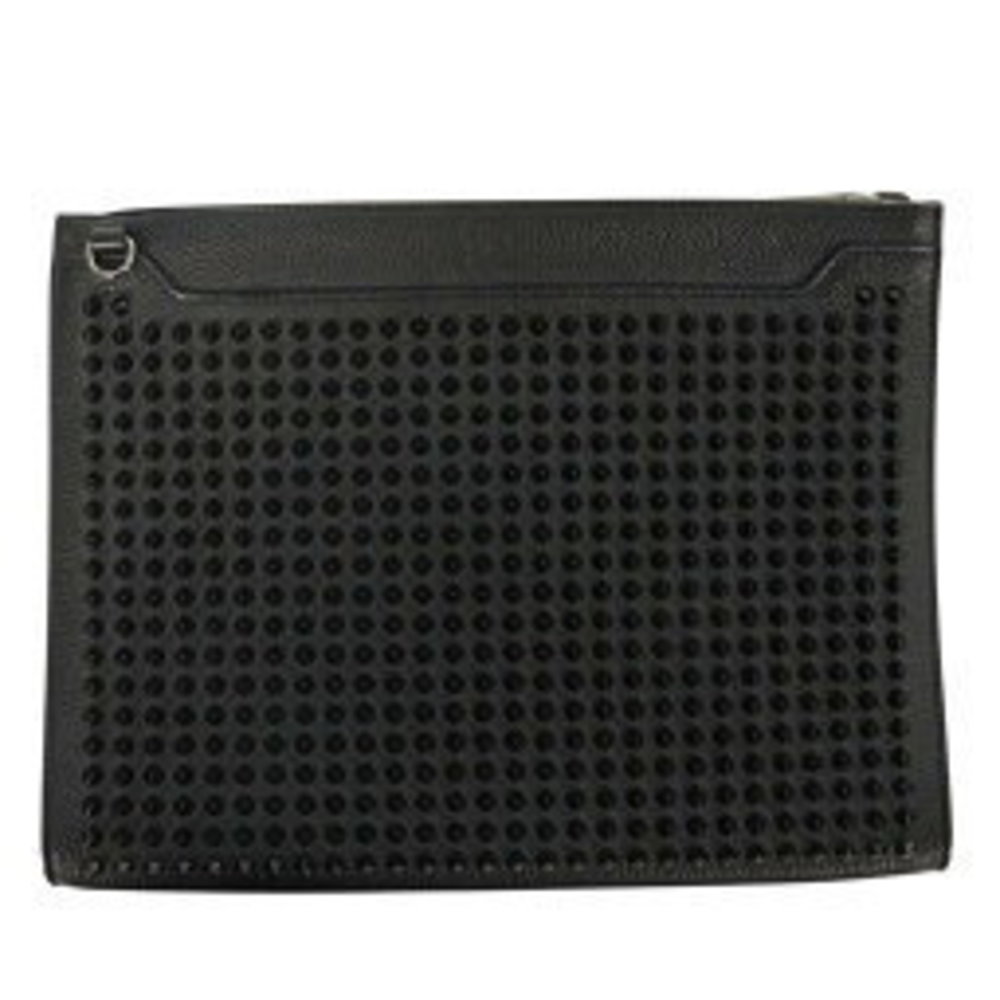 Christian Louboutin SKYPOUCH Spiked Studded Leather Clutch Bag Black Red
